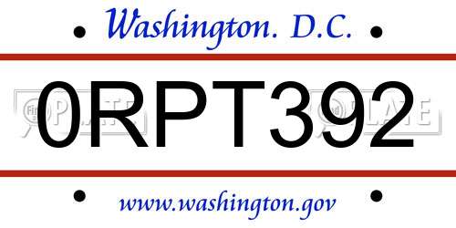 0RPT392 District Of Columbia License Plate