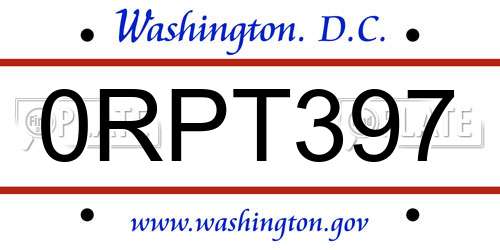 0RPT397 District Of Columbia License Plate