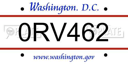 0RV462 District Of Columbia License Plate