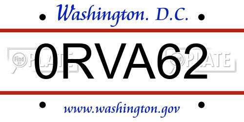 0RVA62 District Of Columbia License Plate