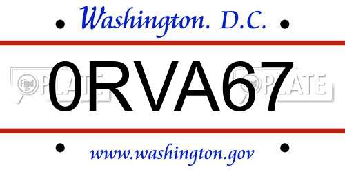 0RVA67 District Of Columbia License Plate