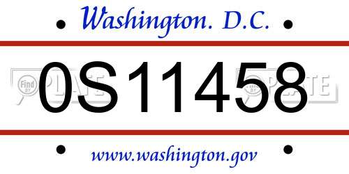0S11458 District Of Columbia License Plate