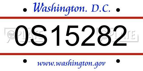 0S15282 District Of Columbia License Plate