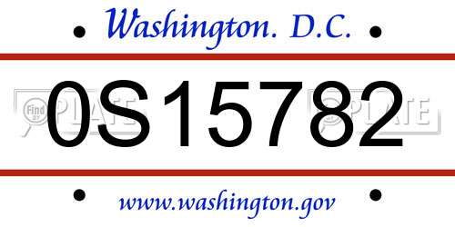 0S15782 District Of Columbia License Plate