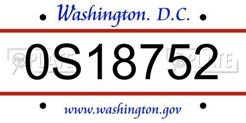 0S18752 District Of Columbia License Plate
