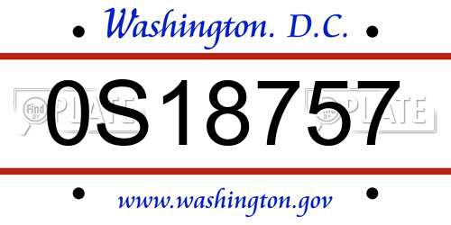0S18757 District Of Columbia License Plate