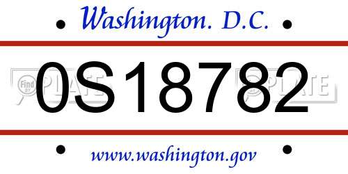0S18782 District Of Columbia License Plate