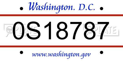0S18787 District Of Columbia License Plate