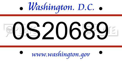0S20689 District Of Columbia License Plate