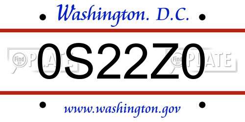 0S22Z0 District Of Columbia License Plate