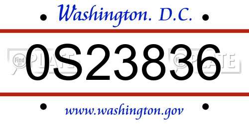0S23836 District Of Columbia License Plate
