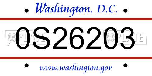 0S26203 District Of Columbia License Plate