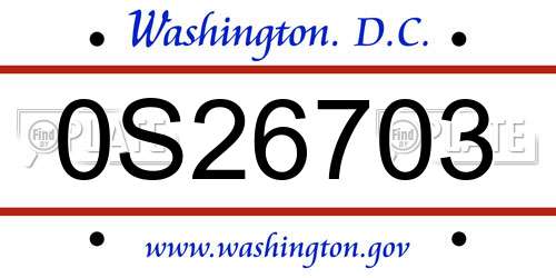 0S26703 District Of Columbia License Plate