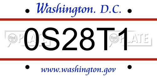 0S28T1 District Of Columbia License Plate