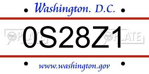 0S28Z1 District Of Columbia License Plate