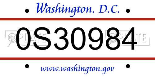 0S30984 District Of Columbia License Plate