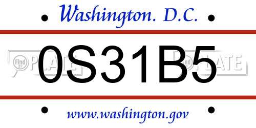 0S31B5 District Of Columbia License Plate
