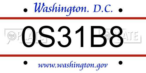 0S31B8 District Of Columbia License Plate