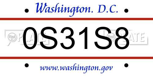 0S31S8 District Of Columbia License Plate