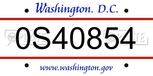 0S40854 District Of Columbia License Plate