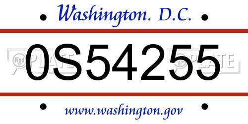 0S54255 District Of Columbia License Plate