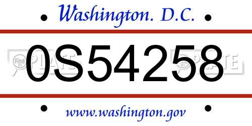 0S54258 District Of Columbia License Plate