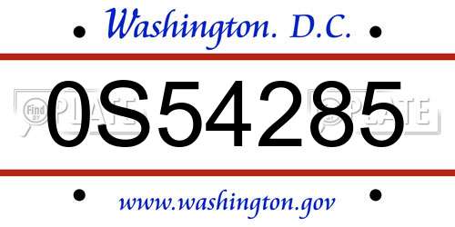 0S54285 District Of Columbia License Plate