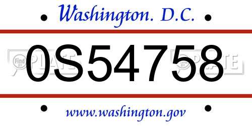 0S54758 District Of Columbia License Plate