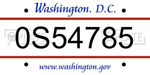 0S54785 District Of Columbia License Plate