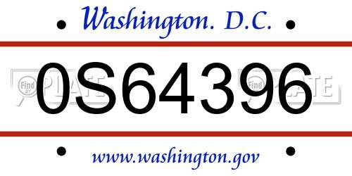 0S64396 District Of Columbia License Plate