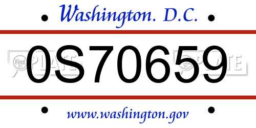 0S70659 District Of Columbia License Plate