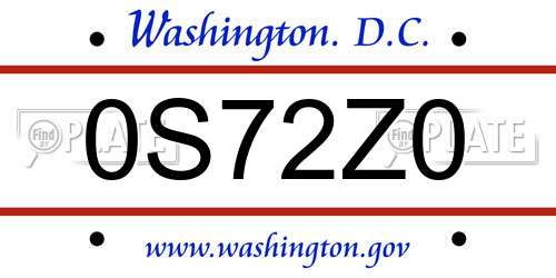 0S72Z0 District Of Columbia License Plate