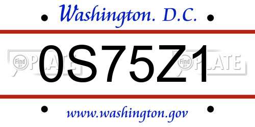 0S75Z1 District Of Columbia License Plate