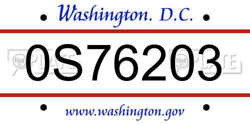 0S76203 District Of Columbia License Plate