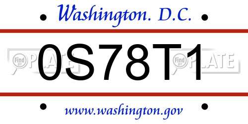 0S78T1 District Of Columbia License Plate