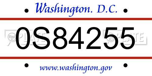 0S84255 District Of Columbia License Plate