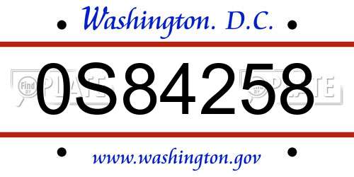 0S84258 District Of Columbia License Plate