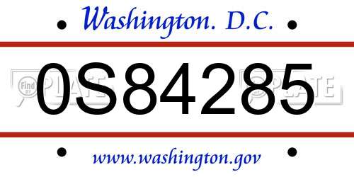 0S84285 District Of Columbia License Plate