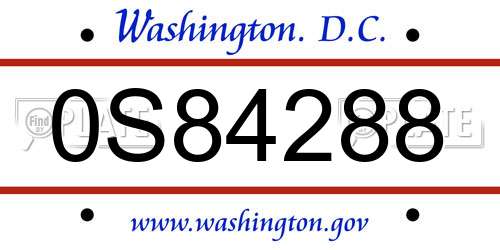 0S84288 District Of Columbia License Plate