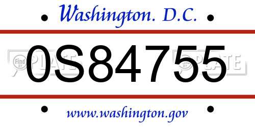 0S84755 District Of Columbia License Plate