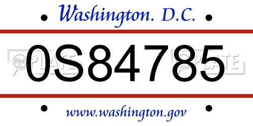 0S84785 District Of Columbia License Plate