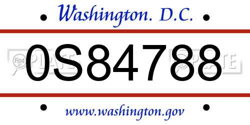 0S84788 District Of Columbia License Plate