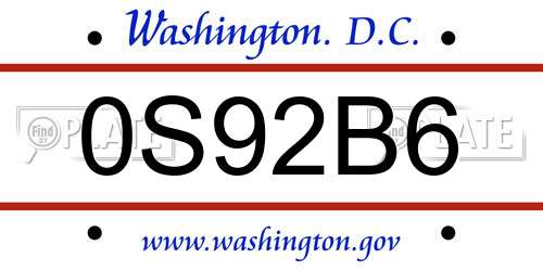 0S92B6 District Of Columbia License Plate