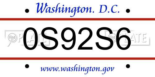 0S92S6 District Of Columbia License Plate