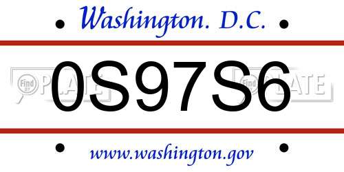 0S97S6 District Of Columbia License Plate