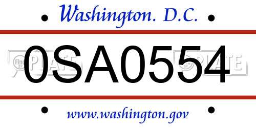 0SA0554 District Of Columbia License Plate