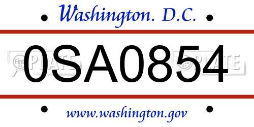 0SA0854 District Of Columbia License Plate