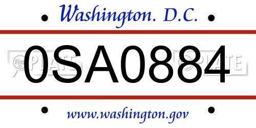 0SA0884 District Of Columbia License Plate