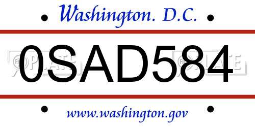 0SAD584 District Of Columbia License Plate