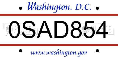 0SAD854 District Of Columbia License Plate